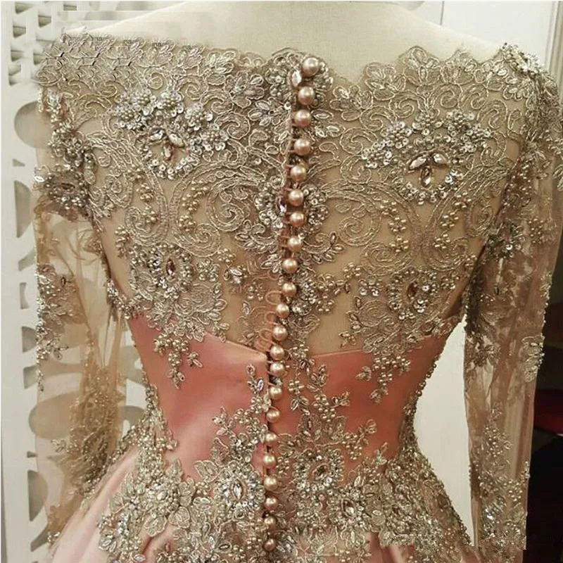 Women Formal Wear Dubai - 여성용 블러쉬 로즈 골드 롱 슬리브