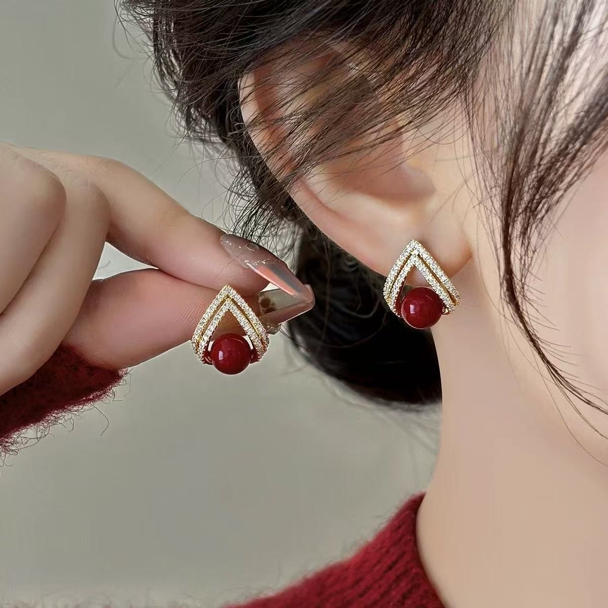 Pearl Earring Stud - 925 실버 바늘 한국 패션 와인