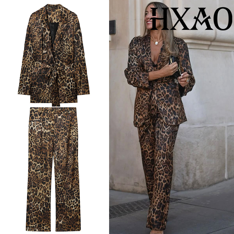 Formal Attire Woman - HXAO 레오파드 팬츠 세트 2피스 세트
