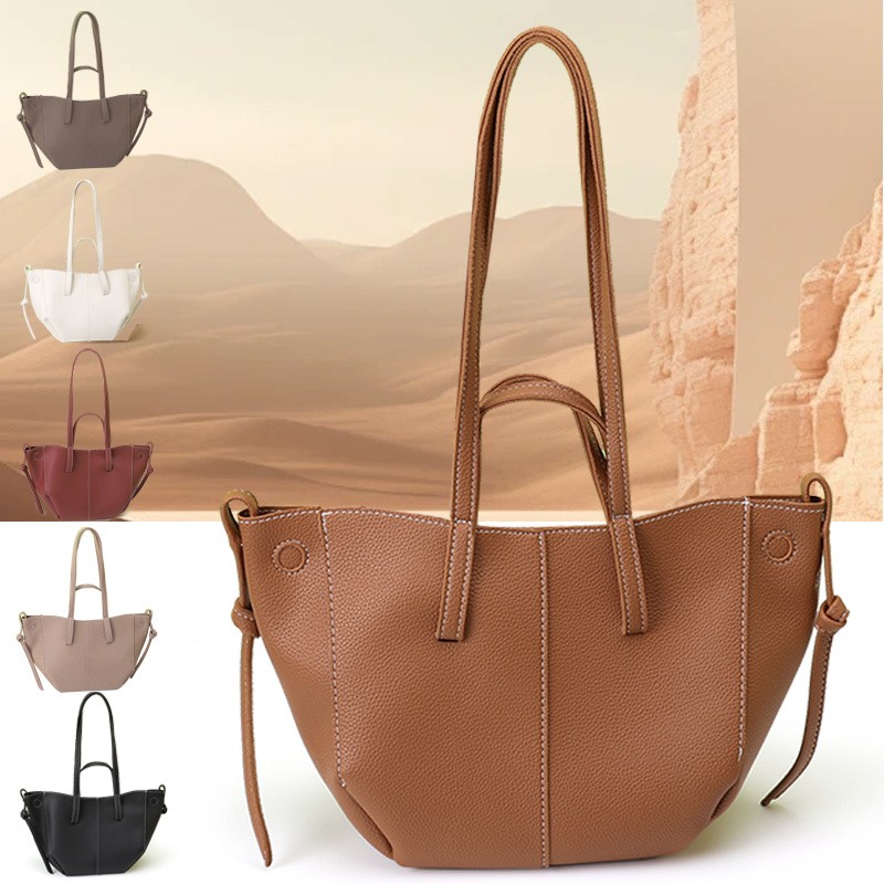 Shoulder Bag Structured - 브라운 윙 디자인 토트백, 대비되는 스티칭,