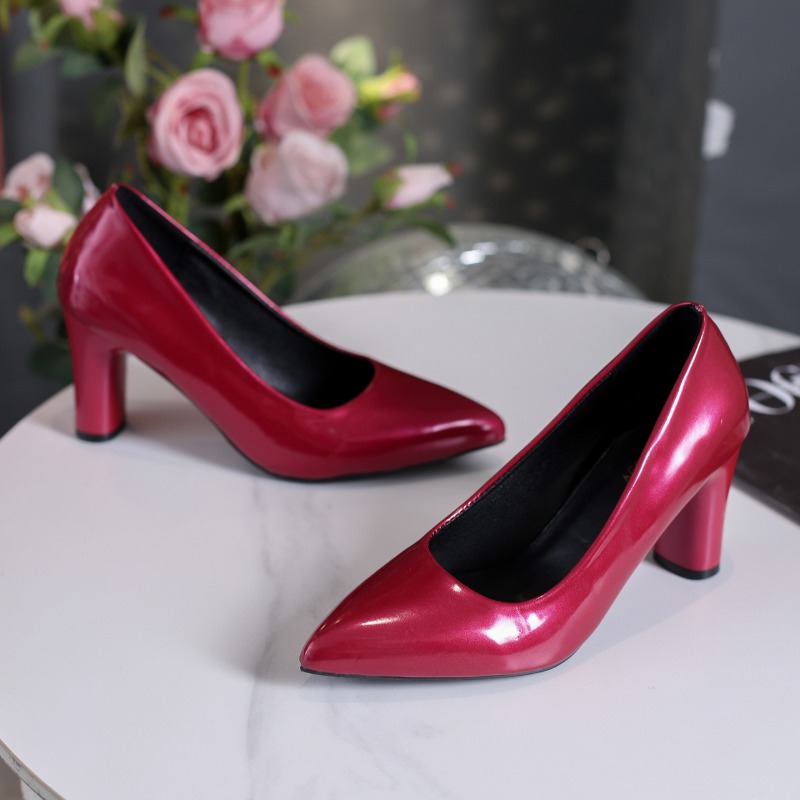Pump Heel Block - 플러스 사이즈 에나멜 가죽 펌프스 블록