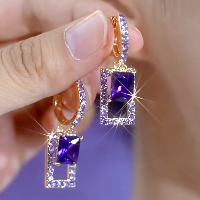 Formal Wear Jewelry For Women - 우아하고 고급스러운 기하학적 사각형 보라색 컬러