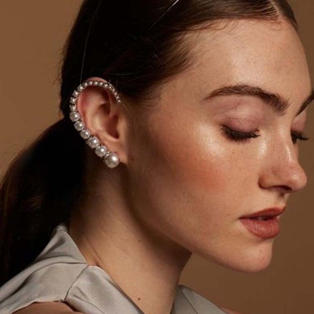 Pearl Earring Stud - Stonefans 피어싱 없는 진주 이어 클립,