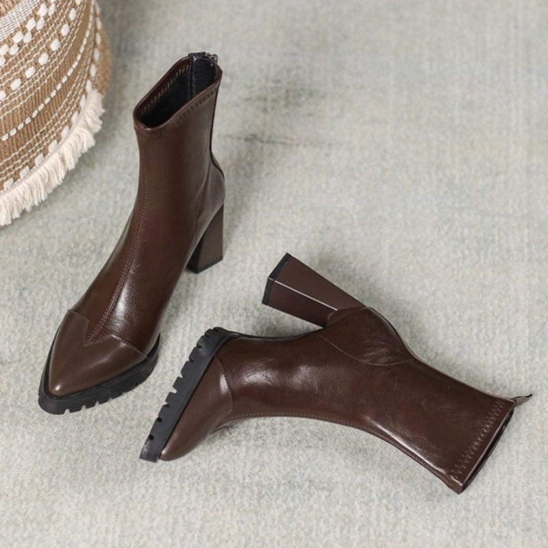 Pump Heel Block - 뾰족코 프렌치 타이트 부츠 스트레치 부츠