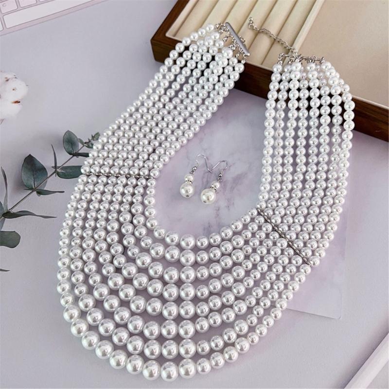 Formal Wear Jewelry For Women - 정교한 다층 인조 진주 목걸이 귀걸이