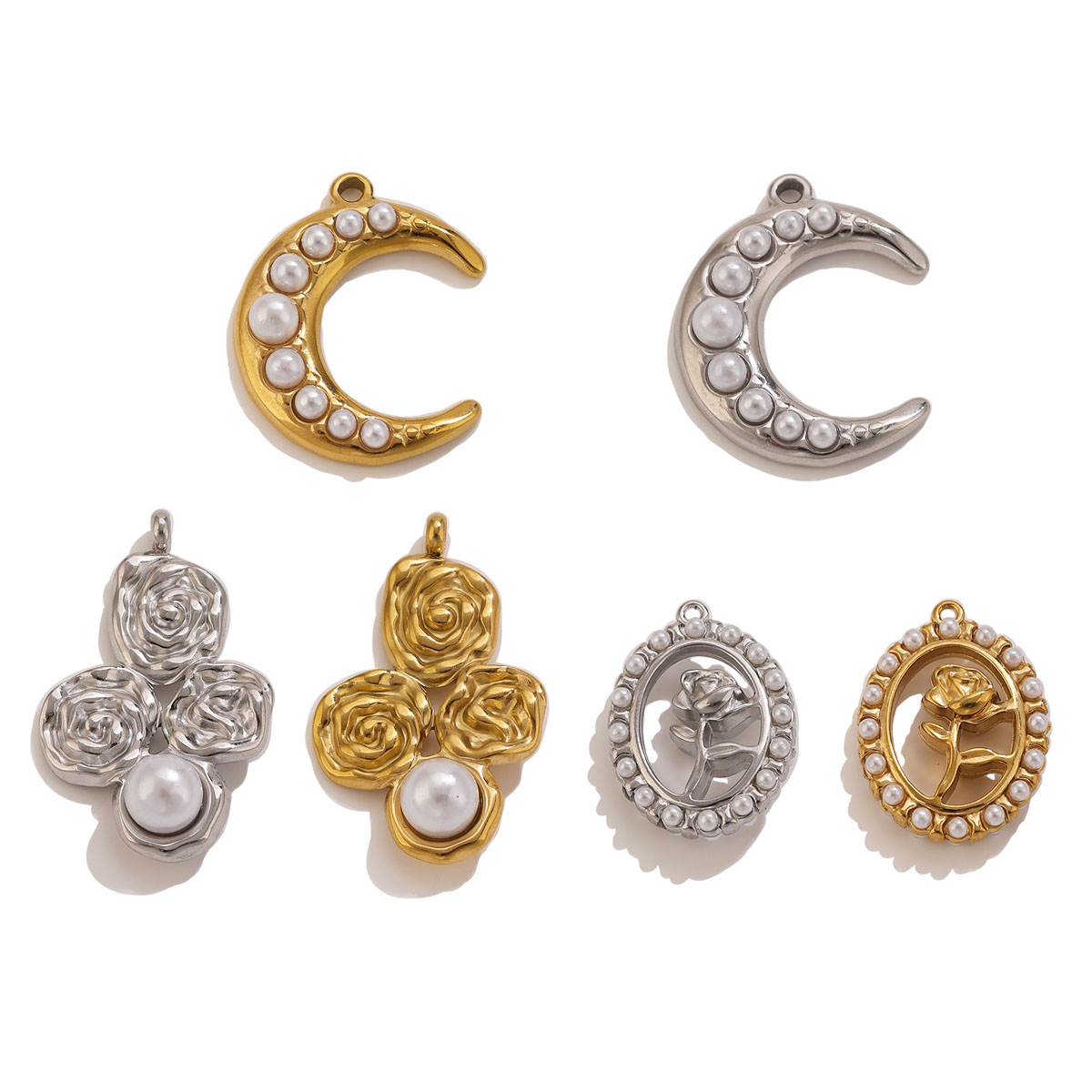Pearl Earring Stud - 5개 스테인레스 스틸 18K 금도금 달꽃