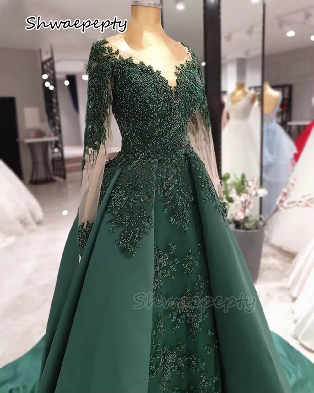 Women Formal Wear Dubai - 우아한 헌터 그린 이브닝 드레스 아랍어