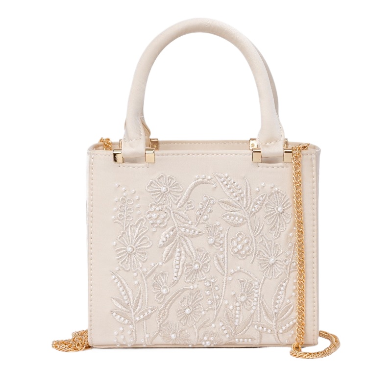 Shoulder Bag Structured - 자수 진주 핸드백 빈티지 우아한 구조화된