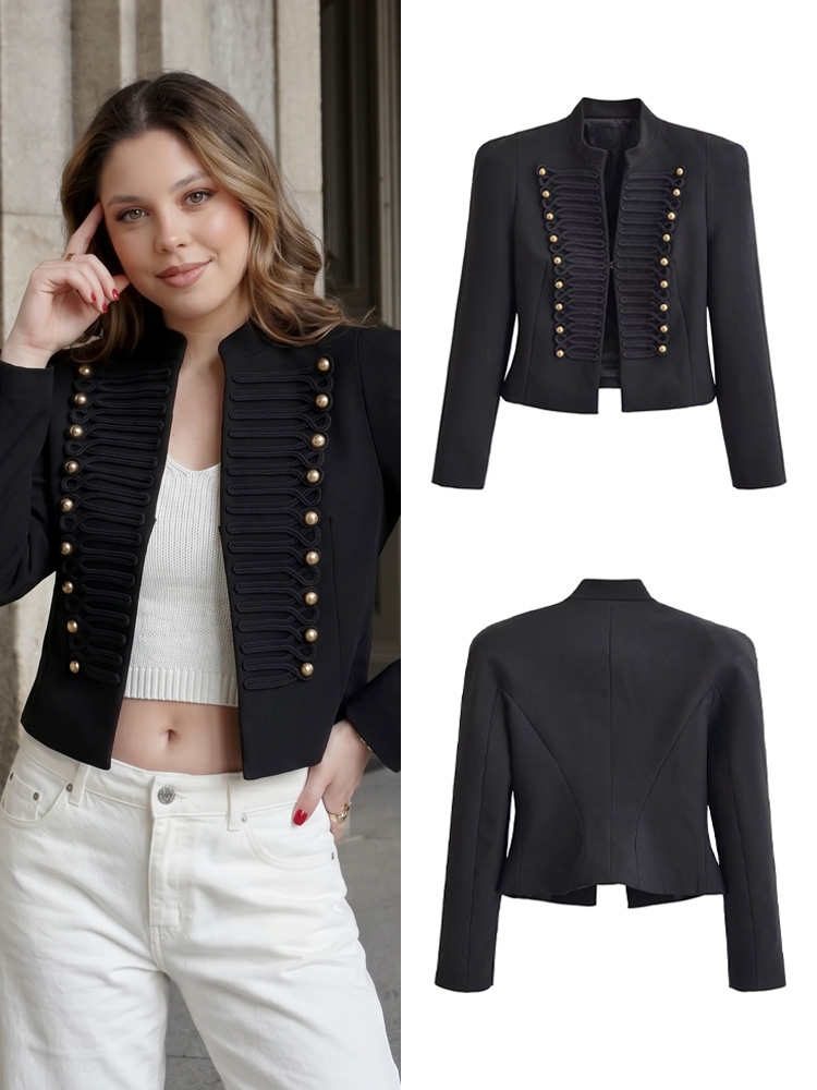 Women Formal Wear Black - HH 여성 빈티지 나폴레옹 재킷 스탠드