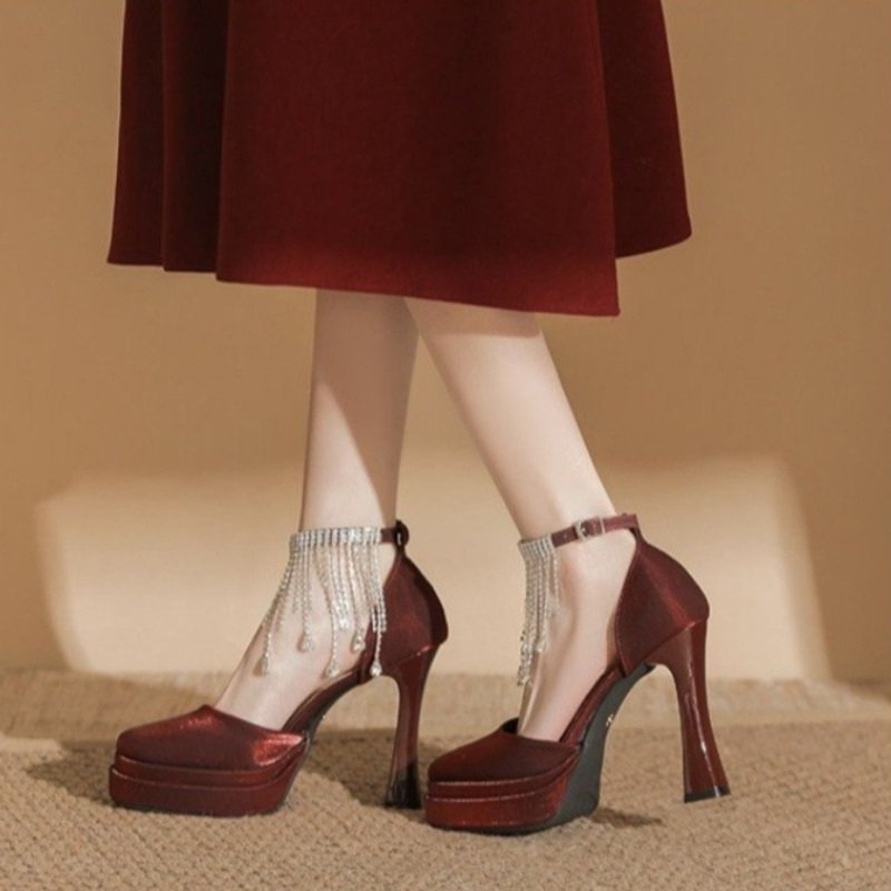 Pump Heel Block - 여성용 메리제인 브라이덜 슈즈, 스퀘어 토