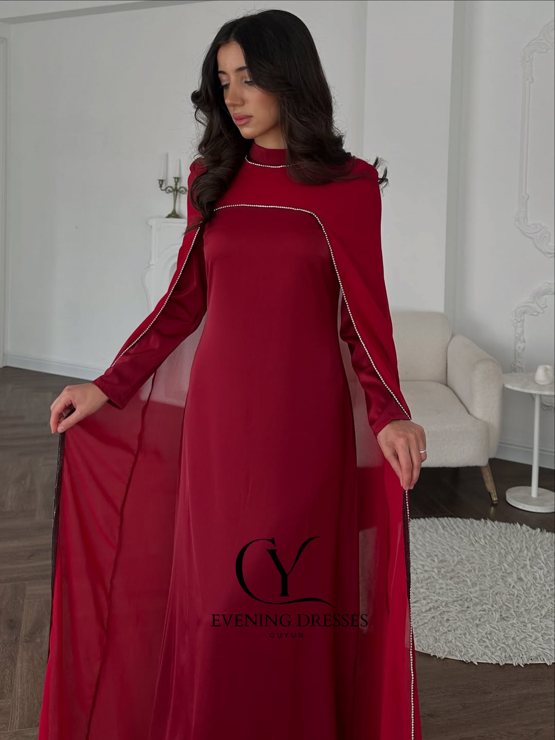 CUYUN 레드 사우디 여성 이브닝 드레스와 숄 맞춤형 - Women Formal Wear Dubai 리뷰 및 가격