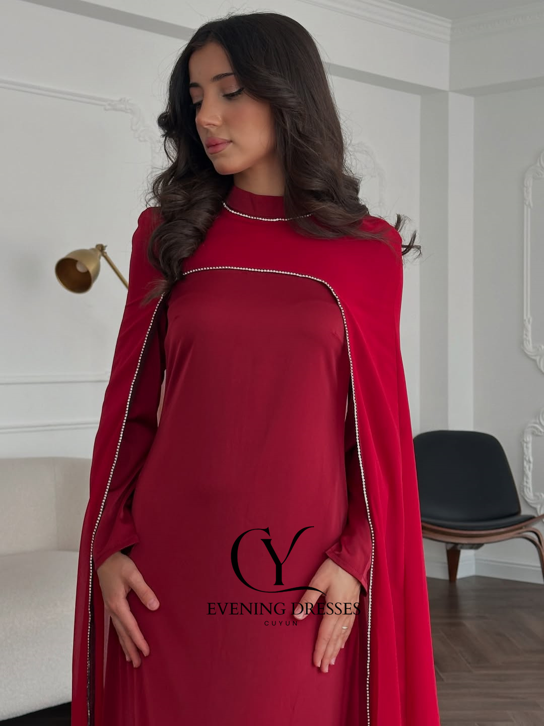 CUYUN 레드 사우디 여성 이브닝 드레스와 숄 맞춤형 - Women Formal Wear Dubai 리뷰 및 가격