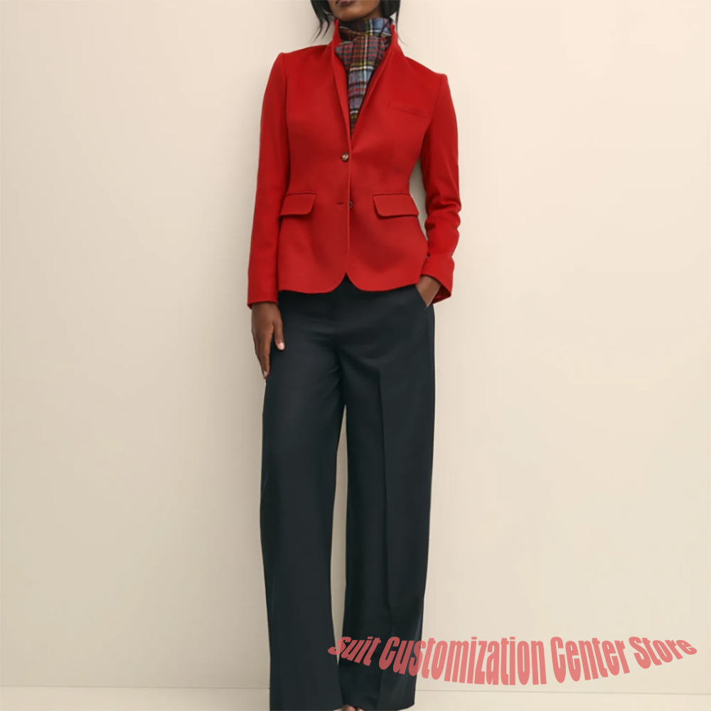 여성용 네이비 울 의류 싱글 브레스티드 투피스 (재킷+ - Women'S Formal Wear Pants Suit 리뷰 및 가격