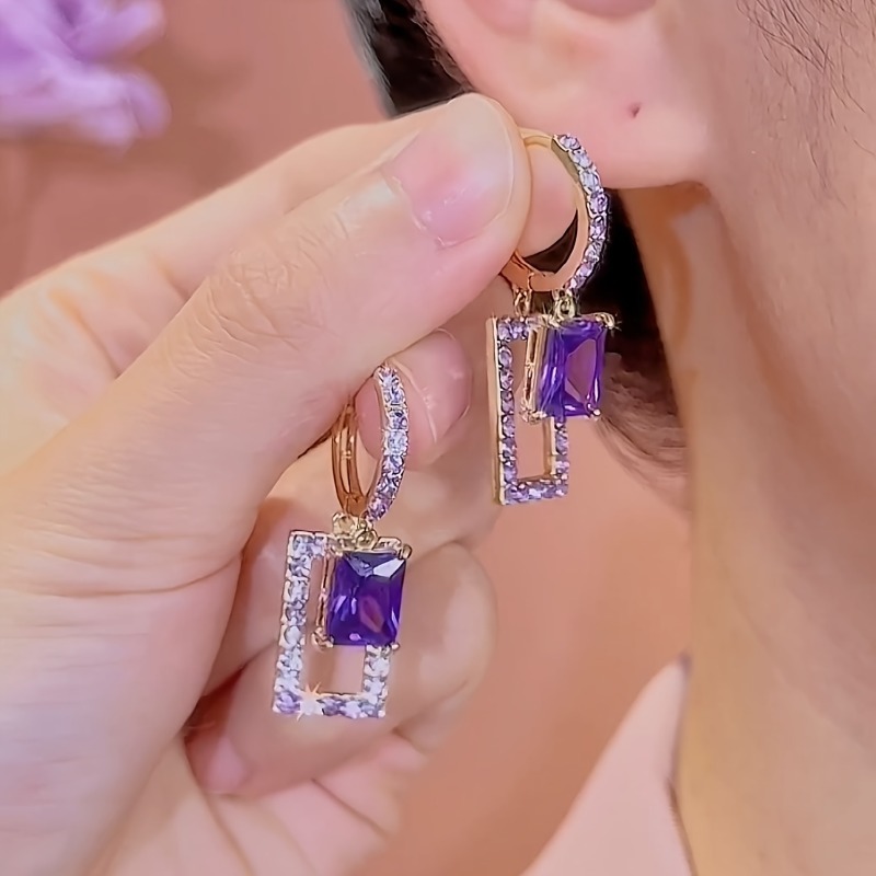 우아하고 고급스러운 기하학적 사각형 보라색 컬러 귀걸이 - Formal Wear Jewelry For Women 리뷰 및 가격