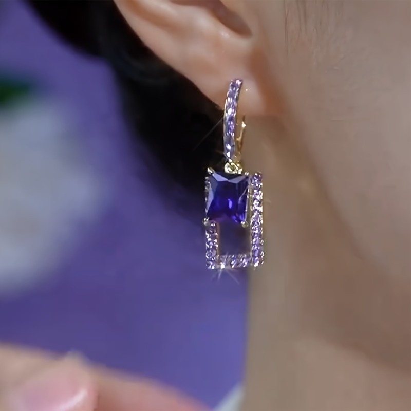 우아하고 고급스러운 기하학적 사각형 보라색 컬러 귀걸이 - Formal Wear Jewelry For Women 리뷰 및 가격
