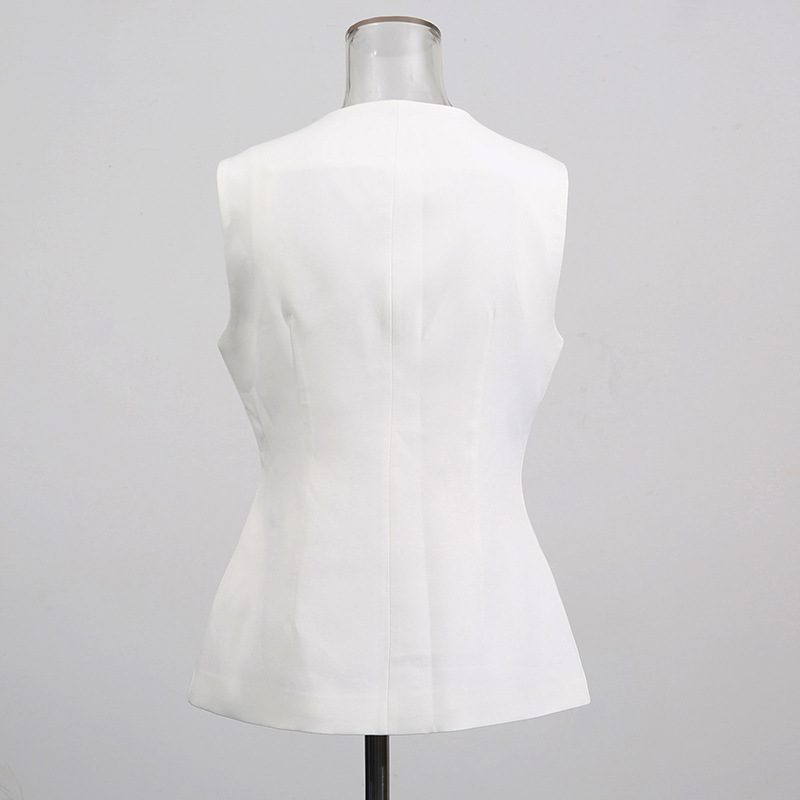 화이트 O넥 베스트 골드 스페셜 버튼 슬림 싱글 브레스 - Women Formal Wear Vest 리뷰 및 가격