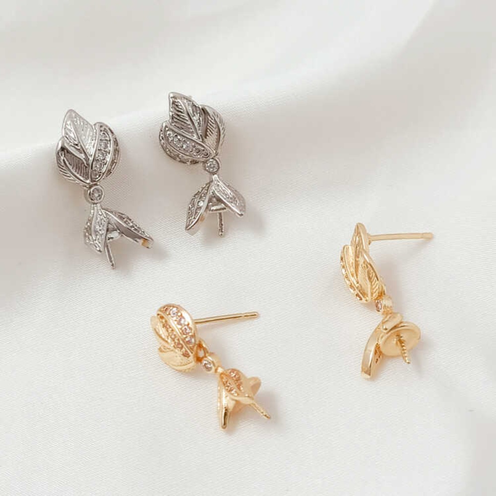14K 마이크로 지르코늄 바로크 브러쉬드 목련꽃 수제  - Pearl Earring Stud 리뷰 및 가격