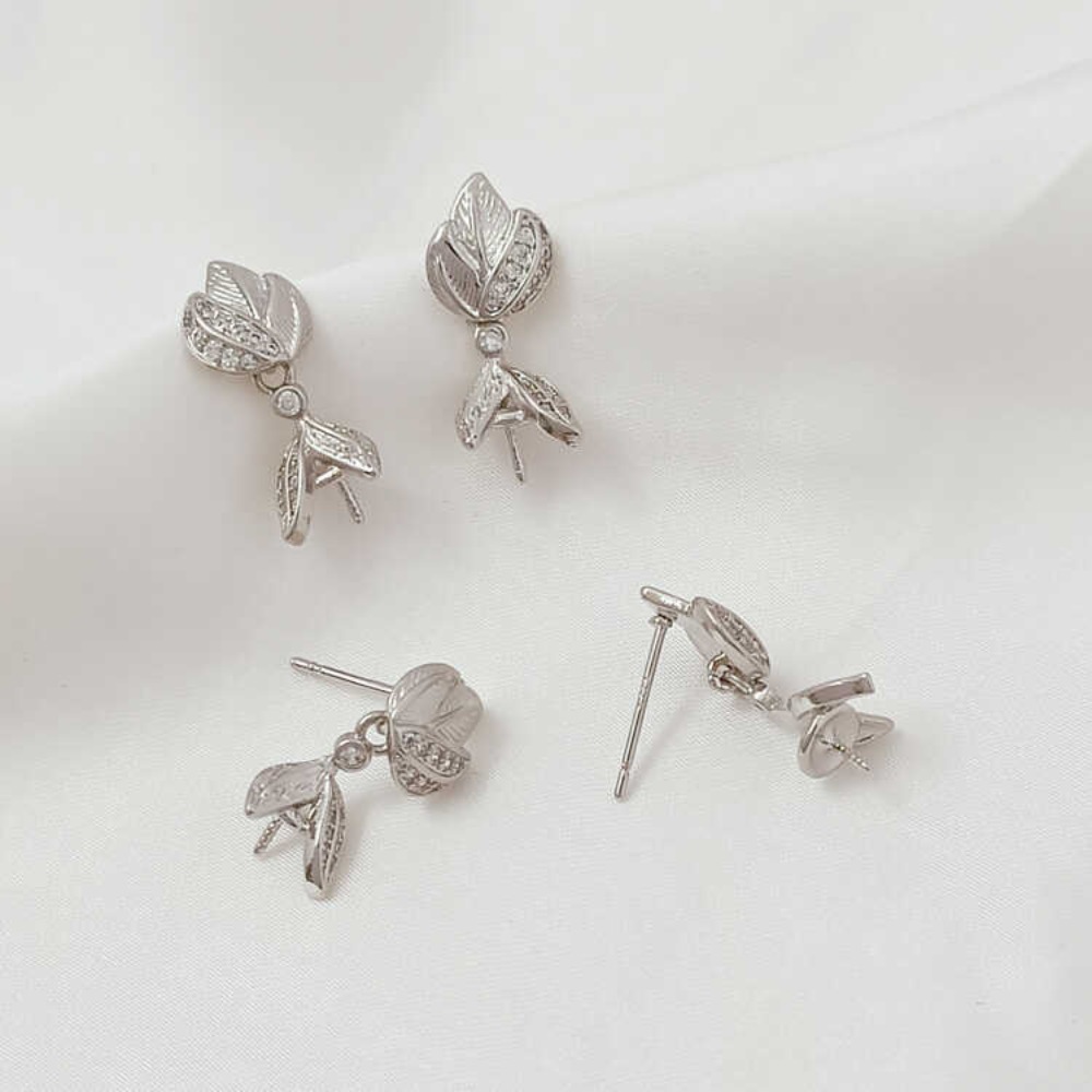 14K 마이크로 지르코늄 바로크 브러쉬드 목련꽃 수제  - Pearl Earring Stud 리뷰 및 가격