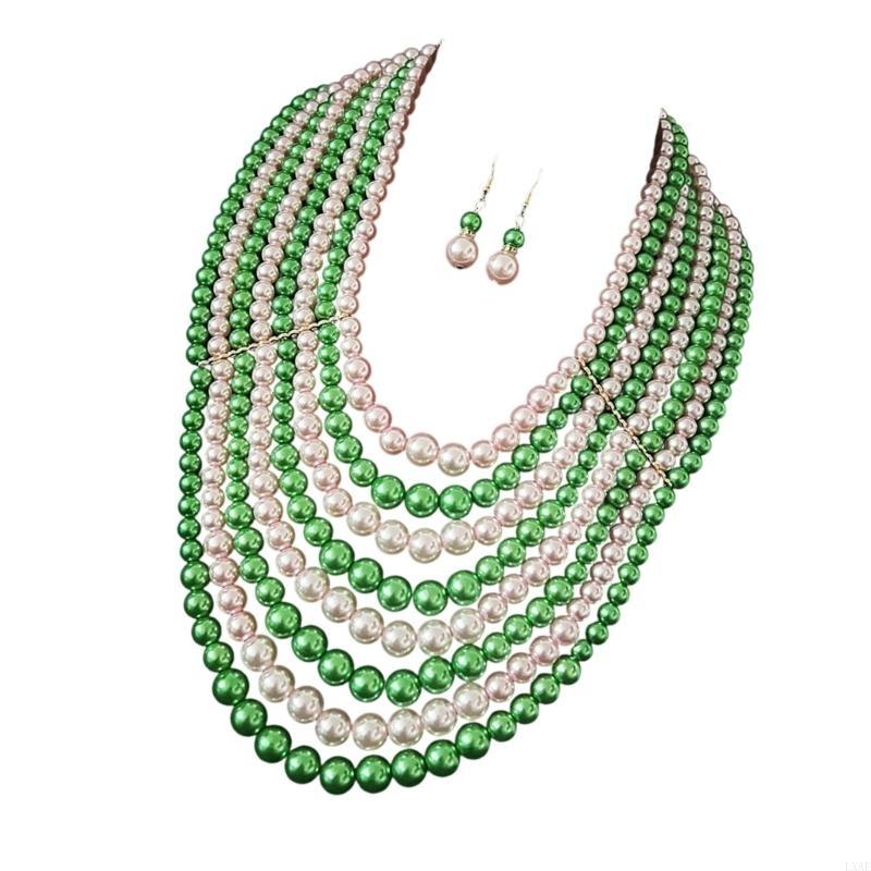 정교한 다층 인조 진주 목걸이 귀걸이 섬세한 저녁 착용 - Formal Wear Jewelry For Women 리뷰 및 가격