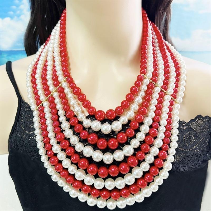 정교한 다층 인조 진주 목걸이 귀걸이 섬세한 저녁 착용 - Formal Wear Jewelry For Women 리뷰 및 가격