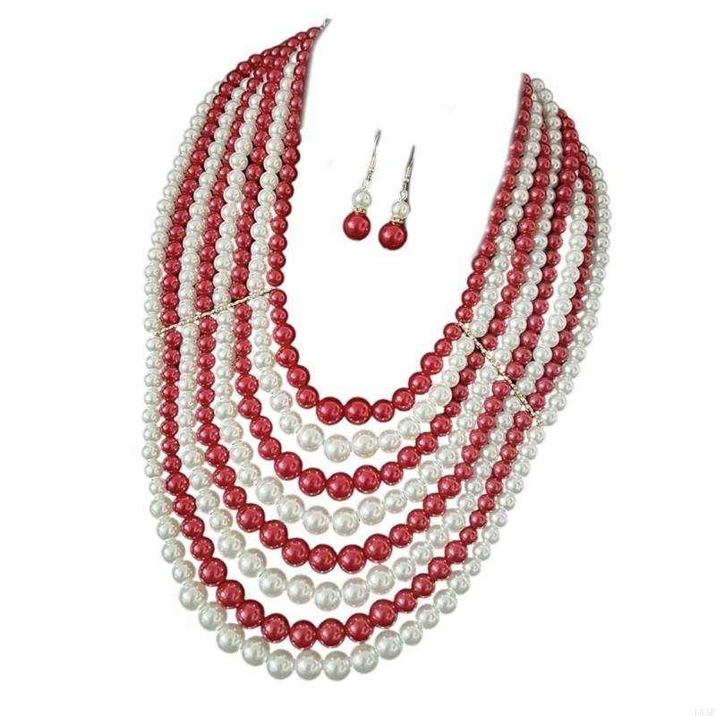 정교한 다층 인조 진주 목걸이 귀걸이 섬세한 저녁 착용 - Formal Wear Jewelry For Women 리뷰 및 가격