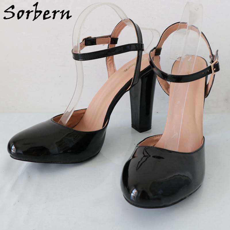 Sorbern 블랙 샤이니 블록 하이힐 발목 스트랩 여 - Pump Heel Block 리뷰 및 가격