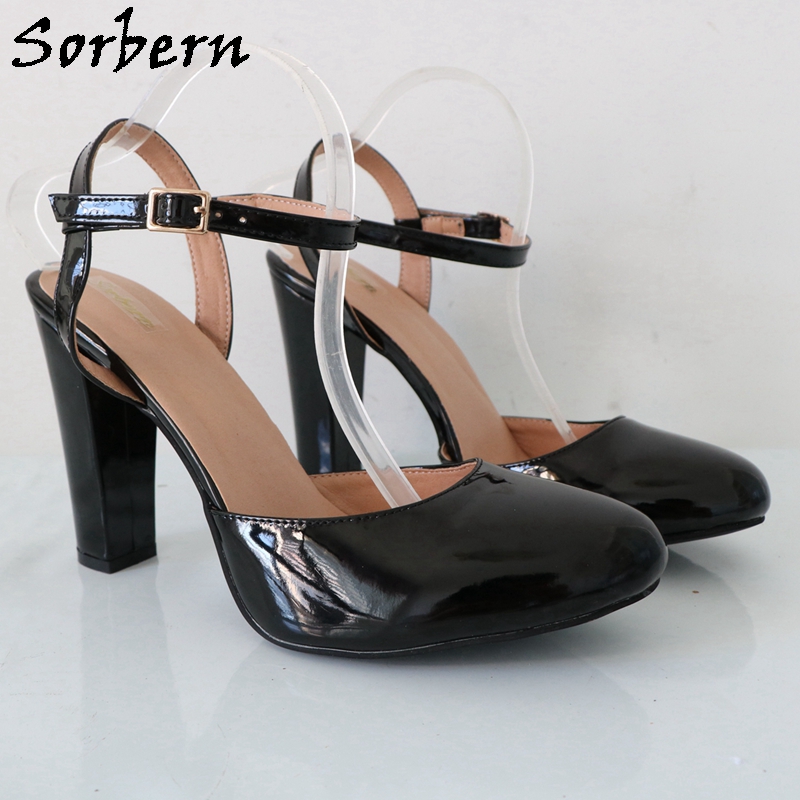 Sorbern 블랙 샤이니 블록 하이힐 발목 스트랩 여 - Pump Heel Block 리뷰 및 가격