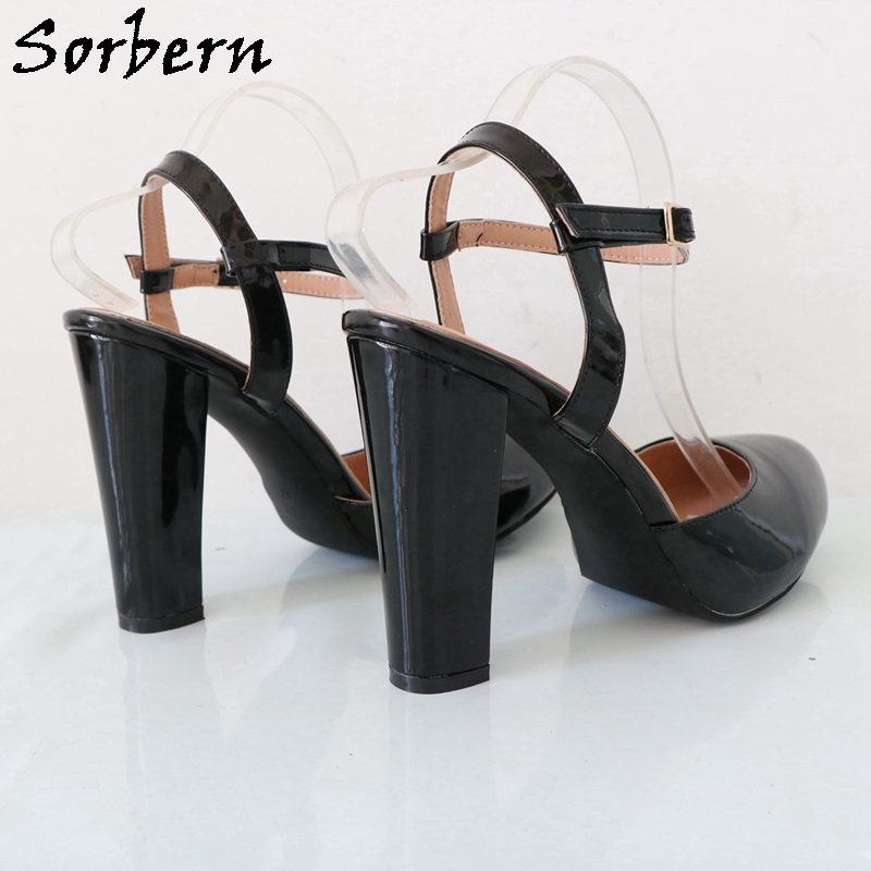 Sorbern 블랙 샤이니 블록 하이힐 발목 스트랩 여 - Pump Heel Block 리뷰 및 가격