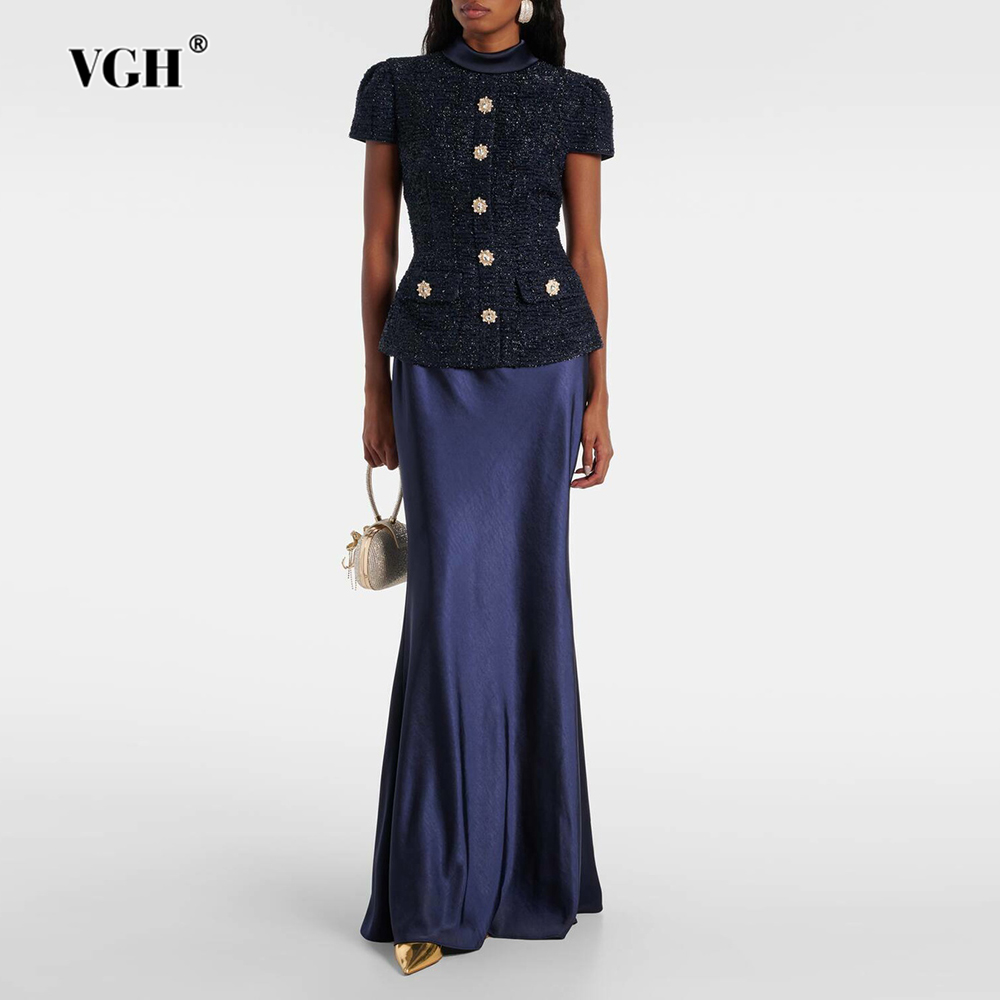 VGH 여성용 시크 투피스 세트, 스탠드 칼라 반팔 스 - Formal Attire Woman 리뷰 및 가격