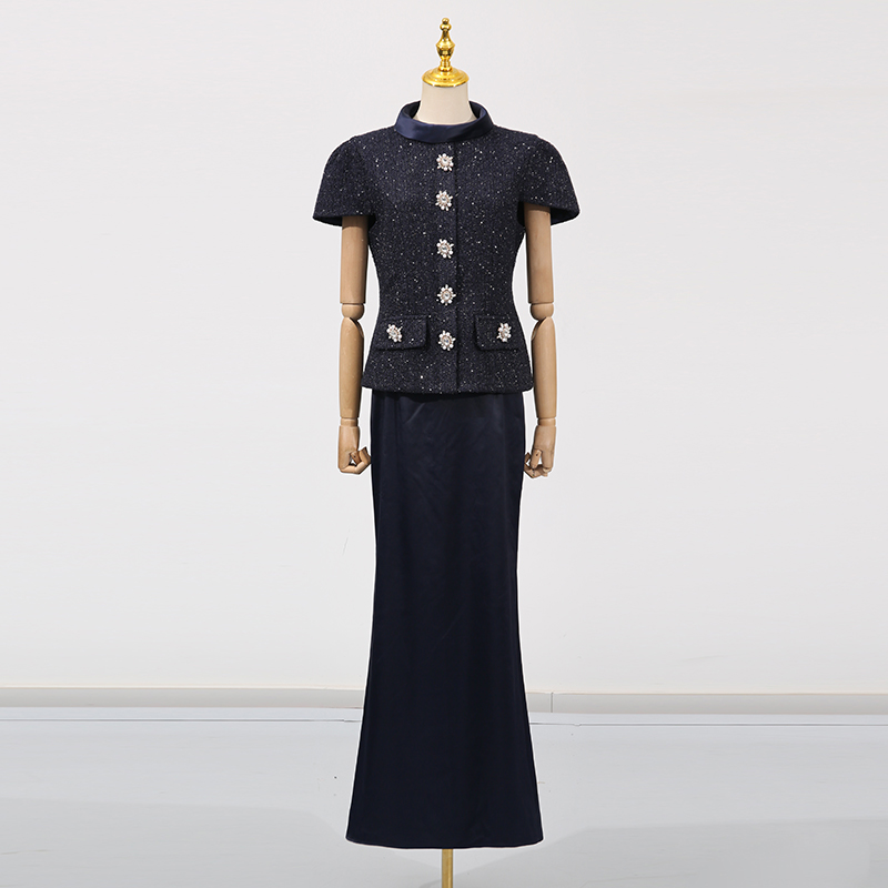 VGH 여성용 시크 투피스 세트, 스탠드 칼라 반팔 스 - Formal Attire Woman 리뷰 및 가격