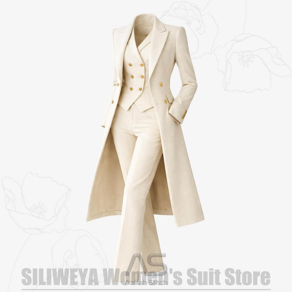 여성 정장 3피스 더블 브레스티드 롱 코트 베스트 팬츠 - Women Formal Wear Vest 리뷰 및 가격
