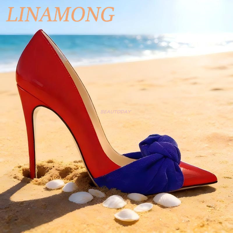 나비 매듭 컬러 블록 펌프스 패셔너블한 뾰족코 얕은 굽 - Pump Heel Block 리뷰 및 가격