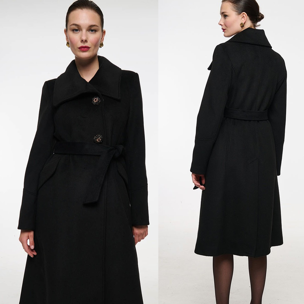빈티지 블랙 스탠드 칼라 여성 울 코트 플러스 사이즈  - Women'S Formal Wear Plus Size 리뷰 및 가격