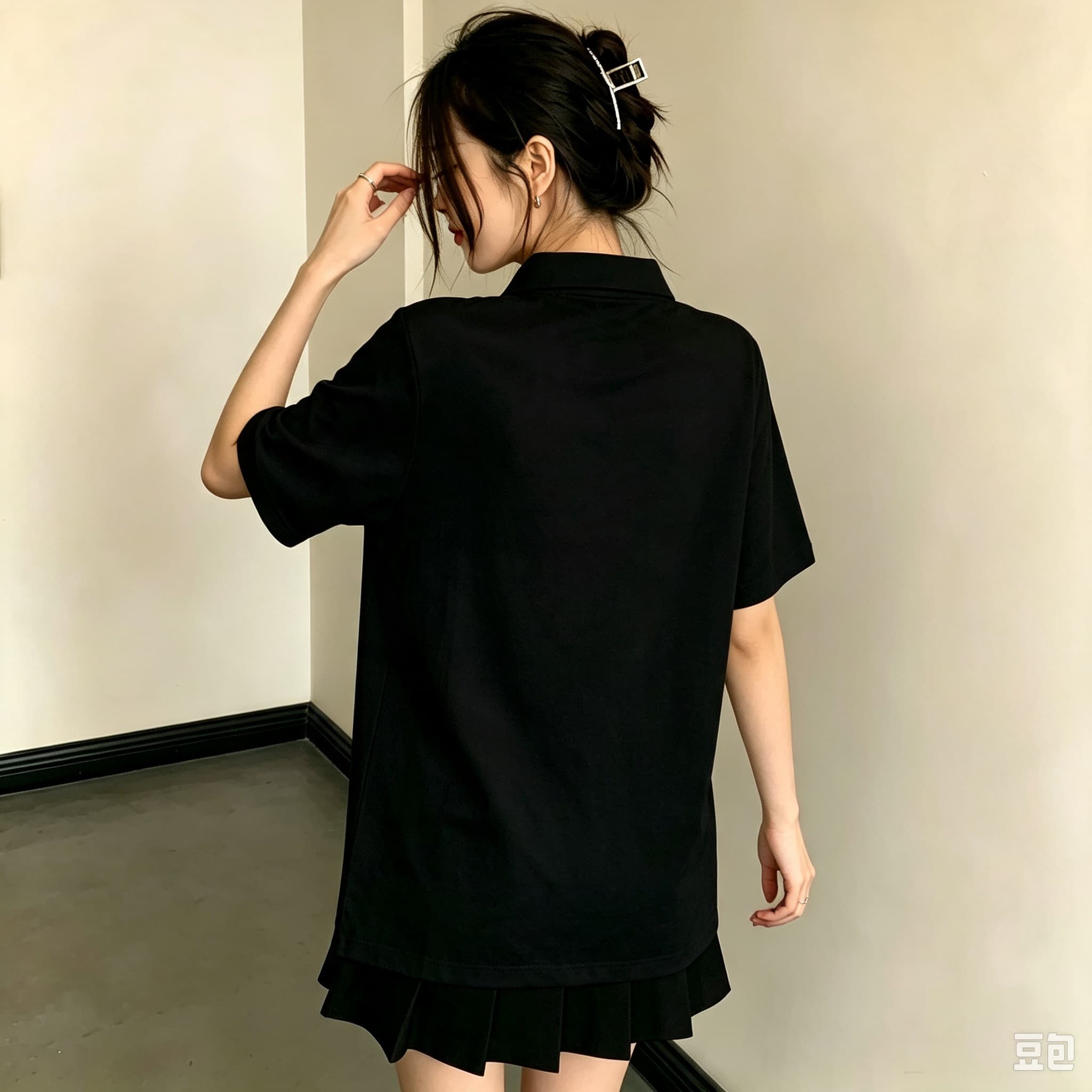 유니섹스 블랙 라펠 칼라 폴로 셔츠 귀여운 핑크 윤곽선 - Women Formal Wear Black 리뷰 및 가격