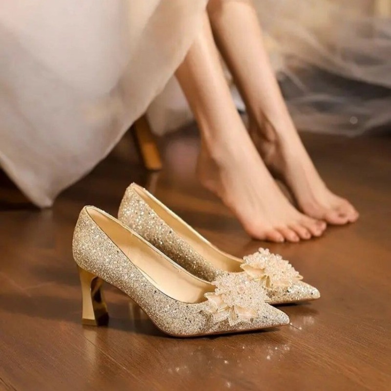 라인스톤 플라워 블록 힐 싱글 슈즈 패션 포인티드 토  - Pump Heel Block 리뷰 및 가격