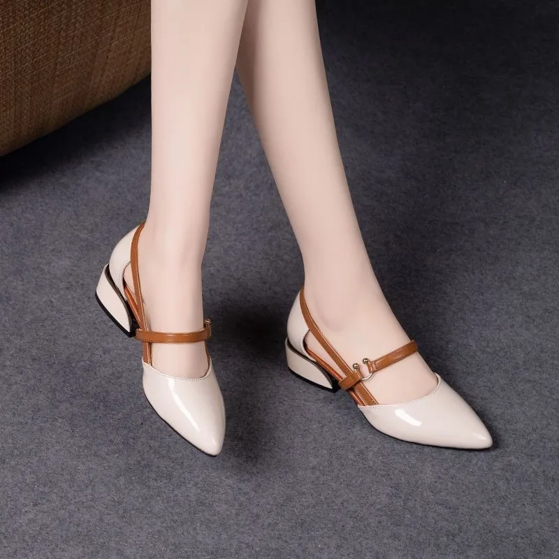여성 투톤 슬링백 슈즈 포인티드 토 블록 힐 펌프스 편 - Pump Heel Block 리뷰 및 가격