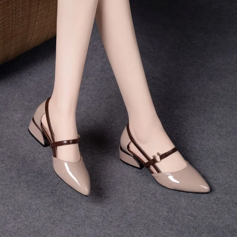 여성 투톤 슬링백 슈즈 포인티드 토 블록 힐 펌프스 편 - Pump Heel Block 리뷰 및 가격