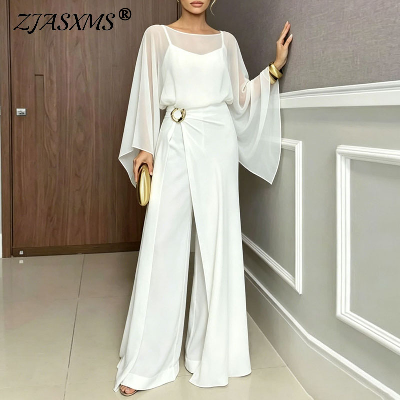 여성 정장 점프수트 2피스 세트 시스루 플레어 슬리브  - Formal Attire Woman 리뷰 및 가격